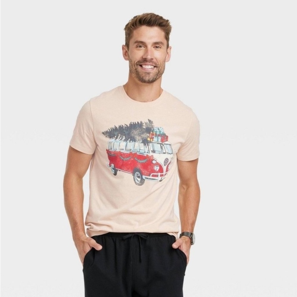 Goodfellow & Co Men's VW Volkswagen Christmas T-Shirt, Beige, Size L, NWT